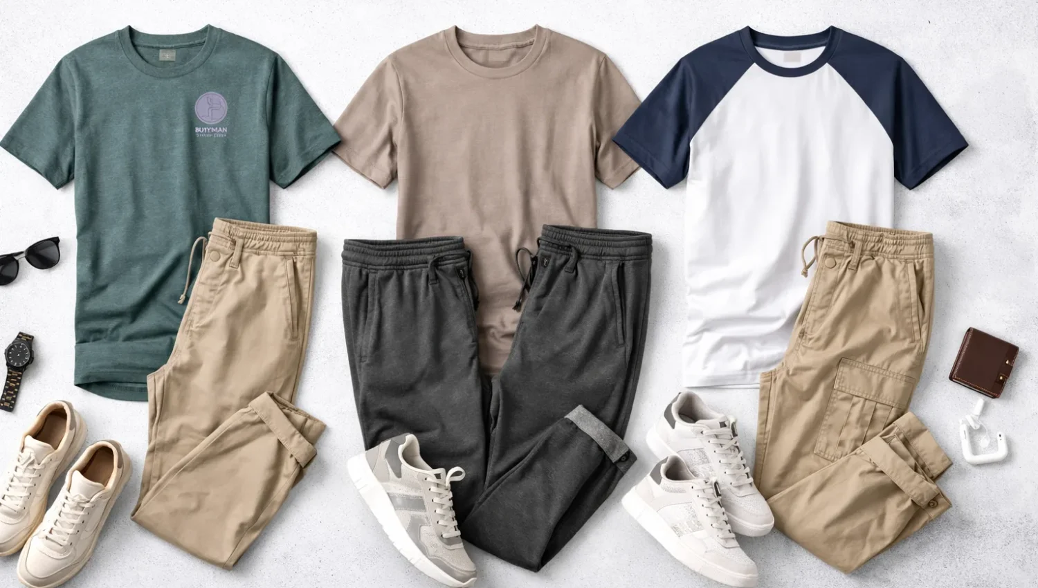 Casual men’s outfits flat lay showcase